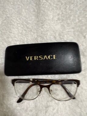 Versace Men's Brown Tortoiseshell and Clear Eyeglasses
